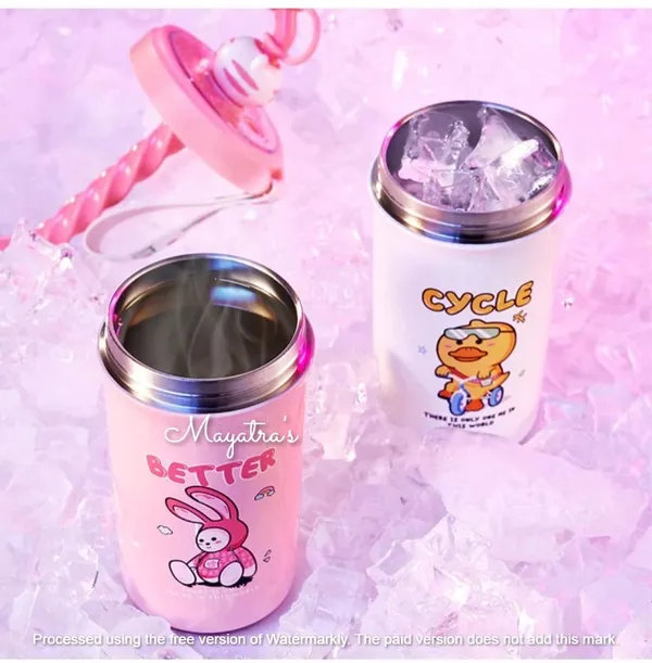 PURPLE_Cartoon_Design_Stainless_Steel_Insulated_Double_Wall_Flask_Bottle_For_Kid'S._Hot_And_Cold_Beverages_Thermos_Flask_With_Sipper_And_Straw,Lightweight,_Leakproof_Lid(480Ml)_(Purple)
