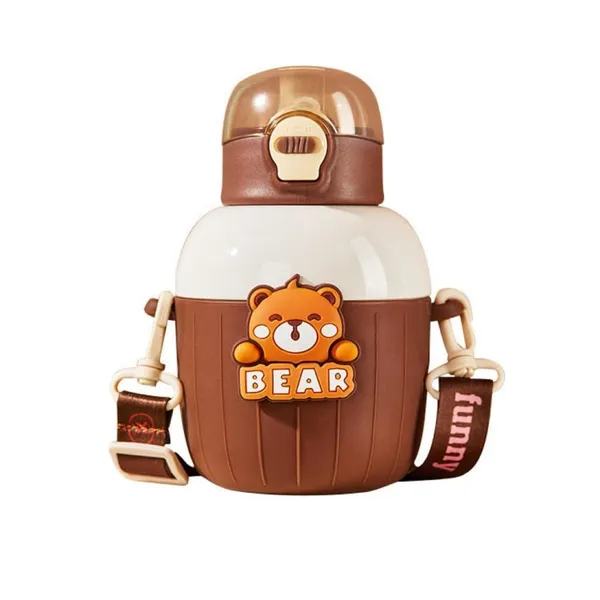 Multicolor_Insulated_Stainless_Steel_Water_Bottlecartoon_Hot_And_Cold_Water_Bottle,Double_Walled_Vacuum_Insulated_Stainless_Steel_Bottle,Thermos_Flask_With_Straw_(450_Ml)()_(Brown)