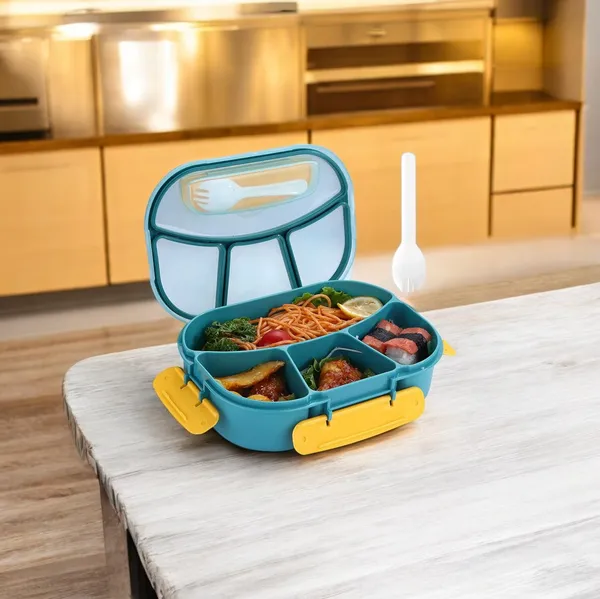 Multicolor_Lunch_Box|_4_Compartment_Plastic_Bento_Box|_Plastic_Fork_With_Lid|Leak_Proof|Tiffin_Box_For_Women_And_Men_Office,___To_School_Full_Meal|Easy_To_Carry|_Multi_Color