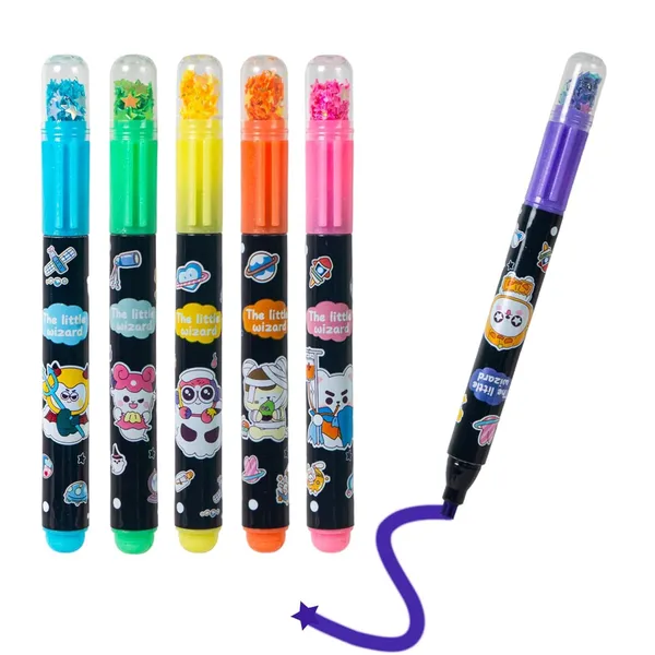 Multicolor_Star_Tip_Mini_Highlighter_Pen_Set_Of_6_Fivepointed_Star_Stamp_Marker,_Cartoon_Theme_Stationery_For__,_Gift_For_Boys_&_Girls