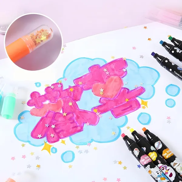 Multicolor_Star_Tip_Mini_Highlighter_Pen_Set_Of_6_Fivepointed_Star_Stamp_Marker,_Cartoon_Theme_Stationery_For__,_Gift_For_Boys_&_Girls