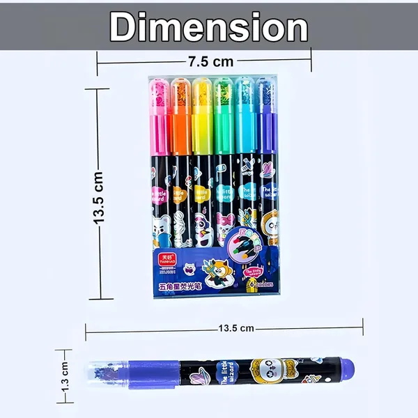Multicolor_Star_Tip_Mini_Highlighter_Pen_Set_Of_6_Fivepointed_Star_Stamp_Marker,_Cartoon_Theme_Stationery_For__,_Gift_For_Boys_&_Girls