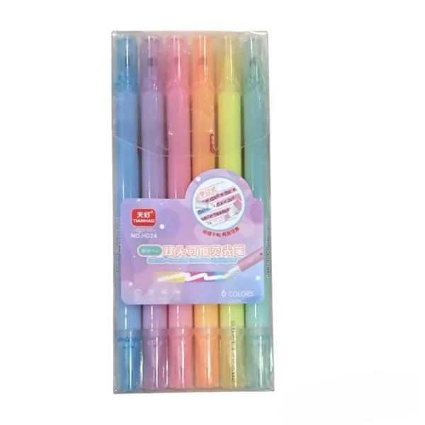 Multicolor_Mini_Highlighter_Pen_Set_Of_6_Fivepointed_Star_Stamp_Marker,_Fun_Cartoon_Theme_Stationery,Gift_For_Boys_&_Girls,_School_Supplies