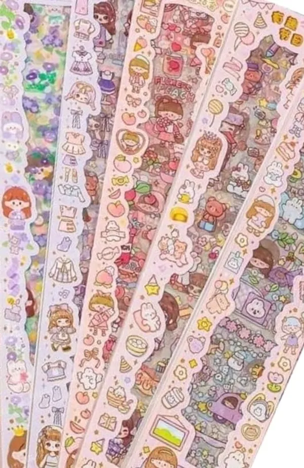 Multicolor_Kawaii_Stickers_Cute_Cartoon_Theme_Cute_Washi_Stickers_For_Project,_Japanese_Style_Girls_Sticker_Set,_Size_Of_Each_Sheet_40_X_8_Cm_(Color_And_Design_May_Vary)_(Pack_Of_5)