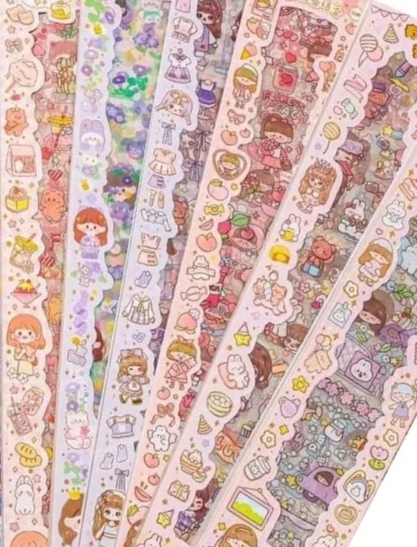 Multicolor_Kawaii_Stickers_Cute_Cartoon_Theme_Cute_Washi_Stickers_For_Project,_Japanese_Style_Girls_Sticker_Set,_Size_Of_Each_Sheet_40_X_8_Cm_(Color_And_Design_May_Vary)_(Pack_Of_6)