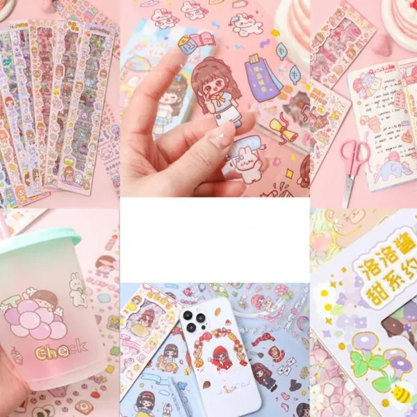 Multicolor_Kawaii_Stickers_Cute_Cartoon_Theme_Cute_Washi_Stickers_For_Project,_Japanese_Style_Girls_Sticker_Set,_Size_Of_Each_Sheet_40_X_8_Cm_(Color_And_Design_May_Vary)_(Pack_Of_6)