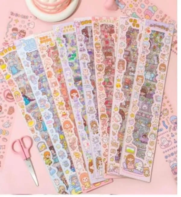 Multicolor_Kawaii_Stickers_Cute_Cartoon_Theme_Cute_Washi_Stickers_For_Project,_Japanese_Style_Girls_Sticker_Set,_Size_Of_Each_Sheet_40_X_8_Cm_(Color_And_Design_May_Vary)_(Pack_Of_6)