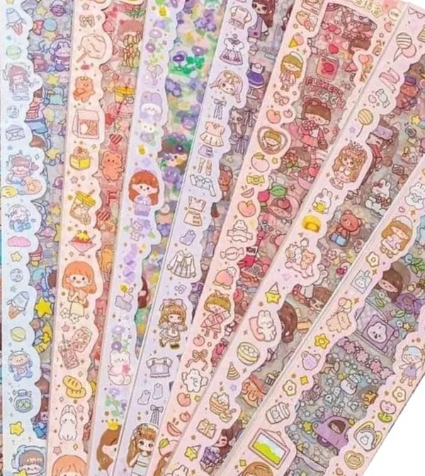 Multicolor_Kawaii_Stickers_Cute_Cartoon_Theme_Cute_Washi_Stickers_For_Project,_Japanese_Style_Girls_Sticker_Set,_Size_Of_Each_Sheet_40_X_8_Cm_(Color_And_Design_May_Vary)_(Pack_Of_7)