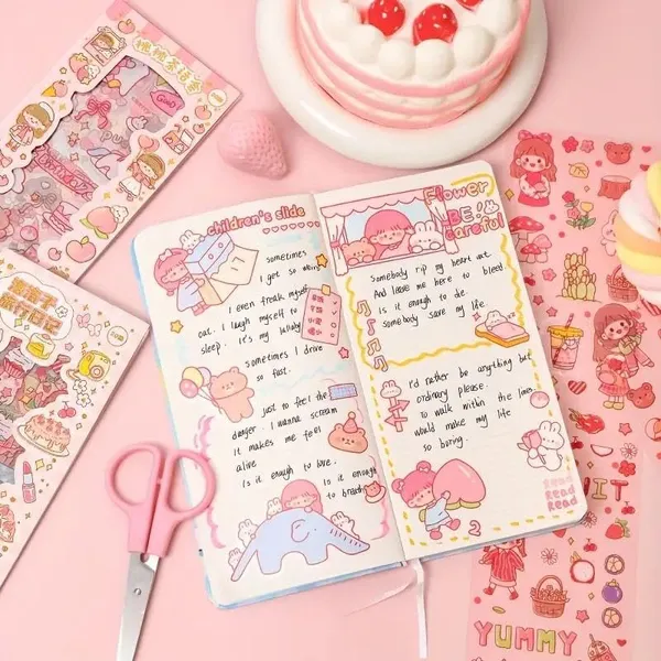 Multicolor_Kawaii_Stickers_Cute_Cartoon_Theme_Cute_Washi_Stickers_For_Project,_Japanese_Style_Girls_Sticker_Set,_Size_Of_Each_Sheet_40_X_8_Cm_(Color_And_Design_May_Vary)_(Pack_Of_8)