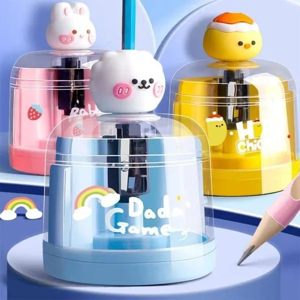 Multicolour_Cartoon_Electric_Pencil_Sharpener_Auto_Feedin_Clear_Shaving_Box_Nonslip_Mats_Mini_Sharpener_Cute_Mini_Electric_Pencil_Sharpener_For___(Yellow)