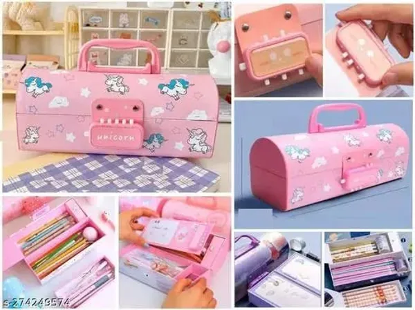 Multicolour_Multi_Function_Kid'S_Pen_&_Pencil_Box,_Suitcase_Style_Password_Lock_Pencil_Case,_Multi_Layer_Storage_Case,Stationary_Organizer_Case_For__,_Return_Gift_For