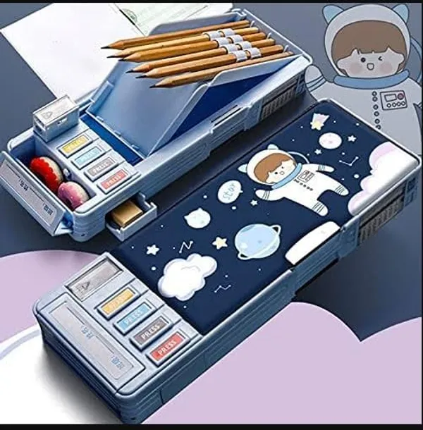 Multicolour_Pencil_Box_For__,Multifunctional_Pencil_Case_With_Press_Buttons_For_Boy_Girl,_Pencil_Box_With_2_Compartments_For_Student,_School_Office_Supplies_(Multicolour)_(Space_&_Astronaut)