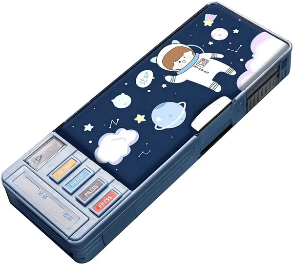 Multicolour_Pencil_Box_For__,Multifunctional_Pencil_Case_With_Press_Buttons_For_Boy_Girl,_Pencil_Box_With_2_Compartments_For_Student,_School_Office_Supplies_(Multicolour)_(Space_&_Astronaut)