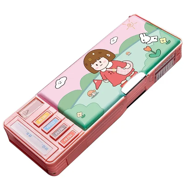 Multicolour_Pencil_Box_For__,Multifunctional_Pencil_Case_With_Press_Buttons_For_Boy_Girl,_Pencil_Box_With_2_Compartments_For_Student,_School_Office_Supplies_(Multicolour)_(Red_Girl)