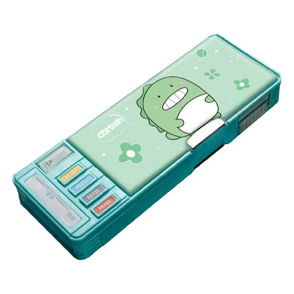 Multicolour_Pencil_Box_For__,Multifunctional_Pencil_Case_With_Press_Buttons_For_Boy_Girl,_Pencil_Box_With_2_Compartments_For_Student,_School_Office_Supplies_(Multicolour)_(Dinosaur)