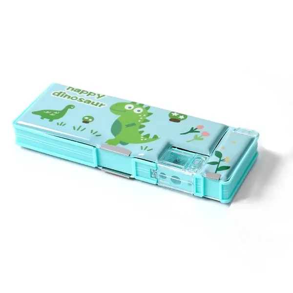 Multicolour_Pencil_Box_For__,Multifunctional_Pencil_Case_With_Press_Buttons_For_Boy_Girl,Pencil_Box_With_2_Compartments_For_Student&School_Office_Supplies_(Happy_Dinosaur)