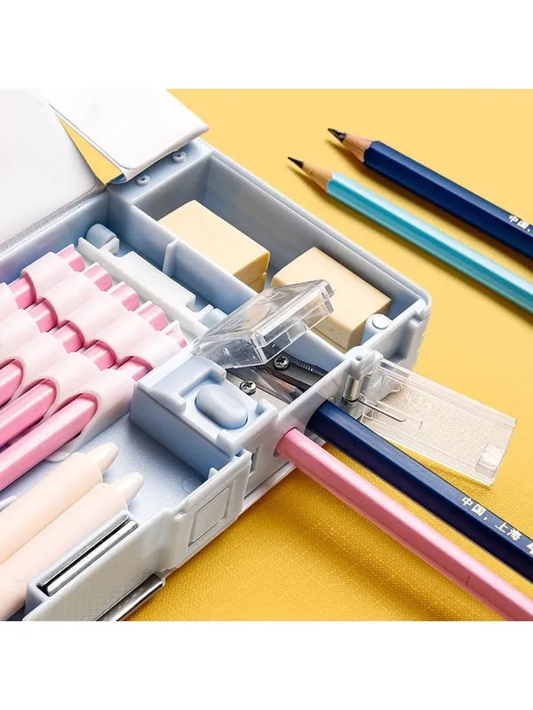 Multicolour_Pencil_Box_For__,Multifunctional_Pencil_Case_With_Press_Buttons_For_Boy_Girl,Pencil_Box_With_2_Compartments_For_Student&School_Office_Supplies_(Happy_Dinosaur)