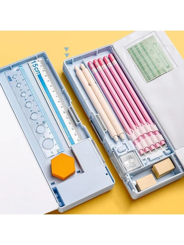 Multicolour_Pencil_Box_For__,Multifunctional_Pencil_Case_With_Press_Buttons_For_Boy_Girl,Pencil_Box_With_2_Compartments_For_Student&School_Office_Supplies_(Happy_Dinosaur)