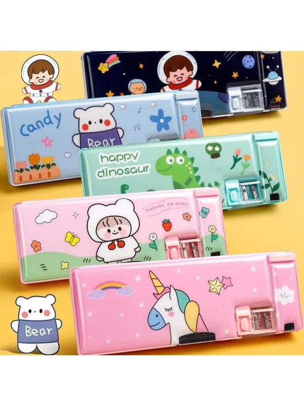 Multicolour_Pencil_Box_For__,Multifunctional_Pencil_Case_With_Press_Buttons_For_Boy_Girl,Pencil_Box_With_2_Compartments_For_Student&School_Office_Supplies_(Max_Friends)