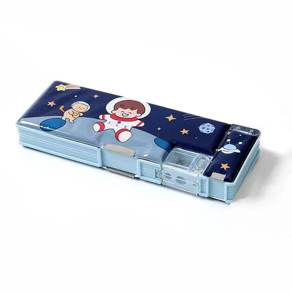 Multicolour_Pencil_Box_For__,Multifunctional_Pencil_Case_With_Press_Buttons_For_Boy_Girl,Pencil_Box_With_2_Compartments_For_Student&School_Office_Supplies_(Spaceman)