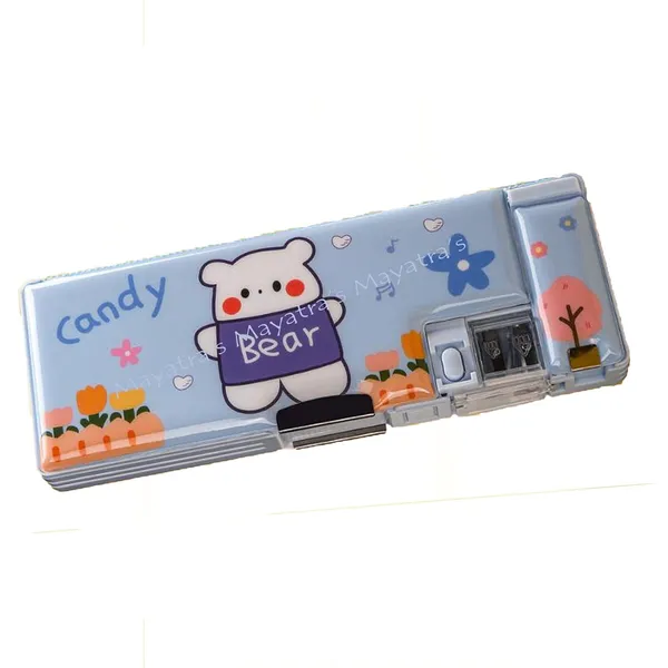 Multicolour_Candy_Bear_Printed_Pencil_Campass_Box_For___With_Double_Storage_Attach_Sharpner_And_Eraser_Holder_Muti_Funtional_Stationary_Box_For