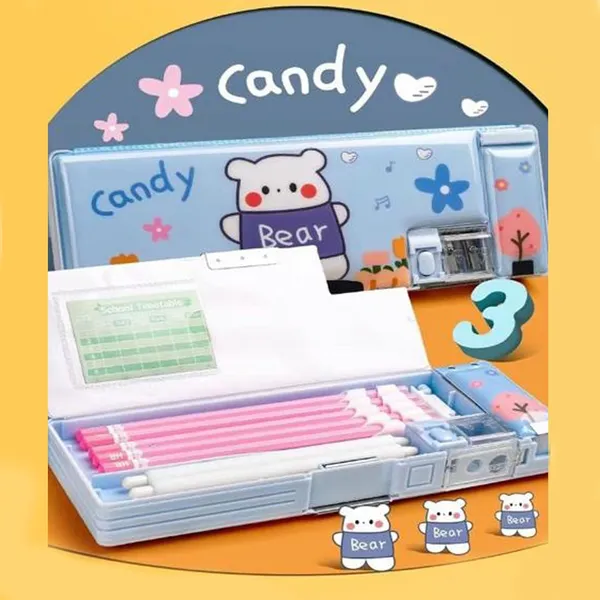 Multicolour_Candy_Bear_Printed_Pencil_Campass_Box_For___With_Double_Storage_Attach_Sharpner_And_Eraser_Holder_Muti_Funtional_Stationary_Box_For