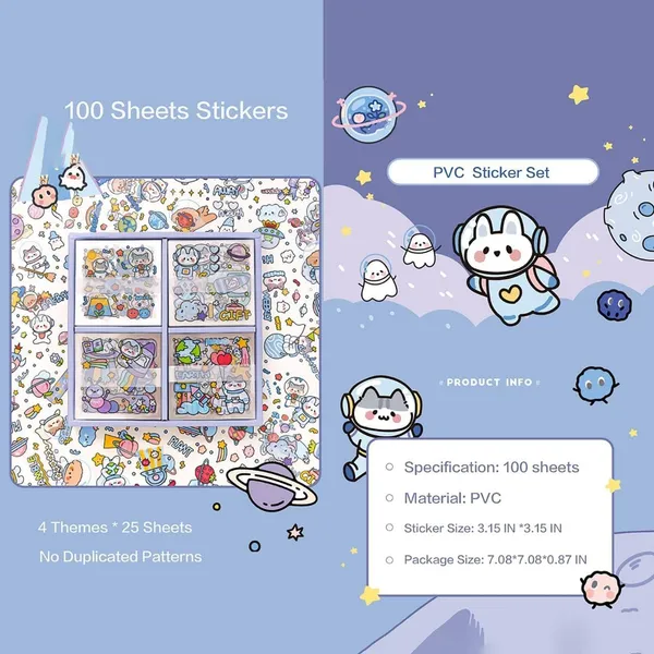 Multicolor_Cute_Kawaii_Stickers_Outer_Space_Theme_100_Sheets,Washi_Stickers_For_Decoration,Japanese_Style_Sticker_Set,_Diy_Stickers_Arts_For_&_Crafts,Mobile_Backcover_Stickers_For_Girls