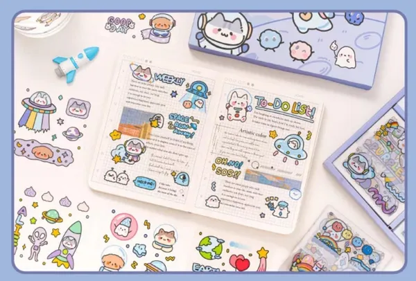 Multicolor_Cute_Kawaii_Stickers_Outer_Space_Theme_100_Sheets,Washi_Stickers_For_Decoration,Japanese_Style_Sticker_Set,_Diy_Stickers_Arts_For_&_Crafts,Mobile_Backcover_Stickers_For_Girls