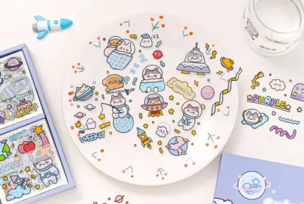 Multicolor_Cute_Kawaii_Stickers_Outer_Space_Theme_100_Sheets,Washi_Stickers_For_Decoration,Japanese_Style_Sticker_Set,_Diy_Stickers_Arts_For_&_Crafts,Mobile_Backcover_Stickers_For_Girls