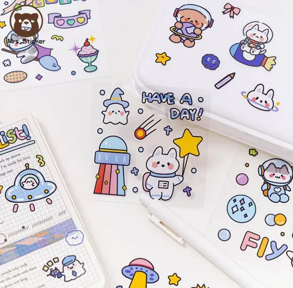 Multicolor_Cute_Kawaii_Stickers_Outer_Space_Theme_100_Sheets,Washi_Stickers_For_Decoration,Japanese_Style_Sticker_Set,_Diy_Stickers_Arts_For_&_Crafts,Mobile_Backcover_Stickers_For_Girls
