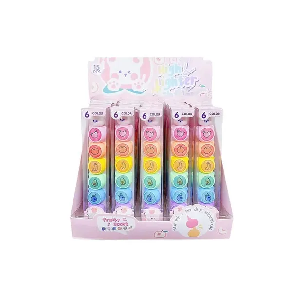 Multicolor_Highlighters_Pen_Setpack_Of_6_Pcs_Fruit_Rabbit_Highlighter_Pens,Pastel_Color_Highlighter,Aesthetic_Highlighters_For_Book_Marking,Neon_Highlighter_Marker_(Rabbit)
