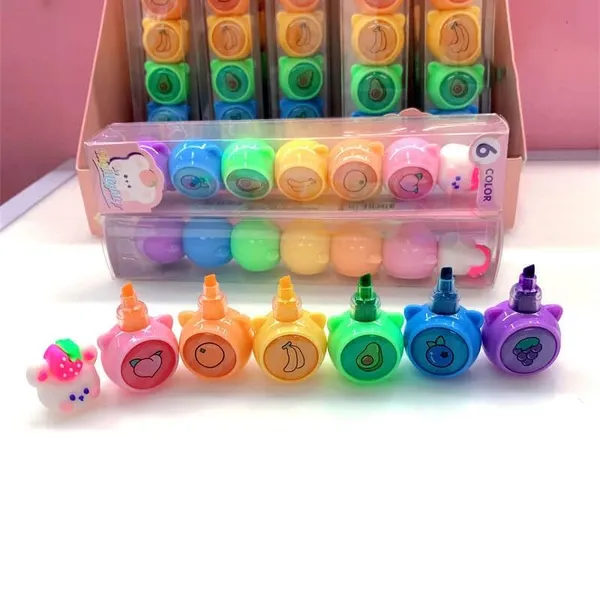 Multicolor_Highlighters_Pen_Setpack_Of_6_Pcs_Fruit_Rabbit_Highlighter_Pens,Pastel_Color_Highlighter,Aesthetic_Highlighters_For_Book_Marking,Neon_Highlighter_Marker_(Rabbit)