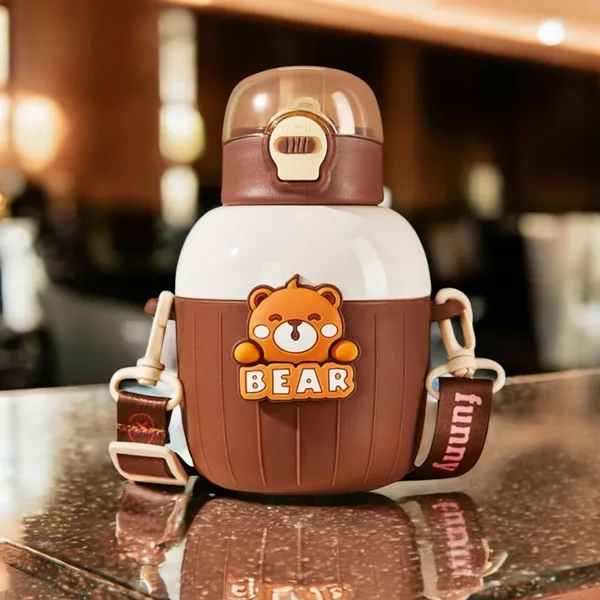 Multicolor_Insulated_Stainless_Steel_Water_Bottlecartoon_Hot_And_Cold_Water_Bottle,Double_Walled_Vacuum_Insulated_Stainless_Steel_Bottle,Thermos_Flask_With_Straw_(450_Ml)()_(Brown)