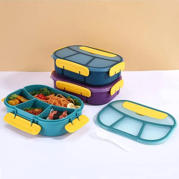 Multicolor_Lunch_Box|_4_Compartment_Plastic_Bento_Box|_Plastic_Fork_With_Lid|Leak_Proof|Tiffin_Box_For_Women_And_Men_Office,___To_School_Full_Meal|Easy_To_Carry|_Multi_Color