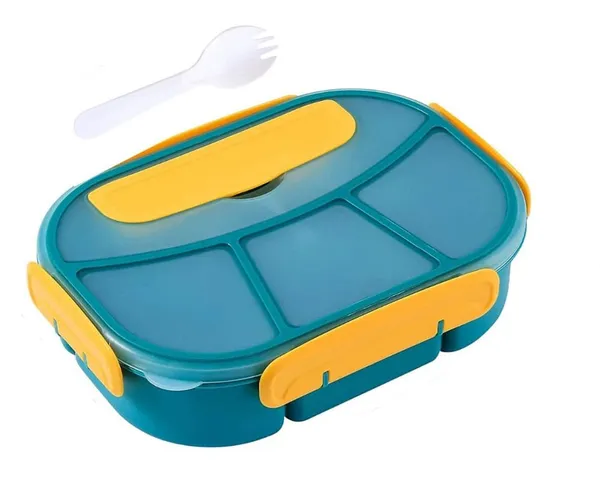 Multicolor_Lunch_Box|_4_Compartment_Plastic_Bento_Box|_Plastic_Fork_With_Lid|Leak_Proof|Tiffin_Box_For_Women_And_Men_Office,___To_School_Full_Meal|Easy_To_Carry|_Multi_Color
