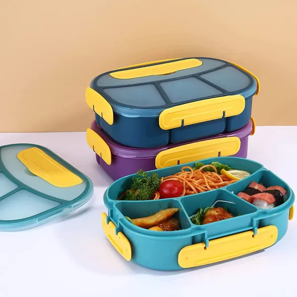 Multicolor_Lunch_Box|_4_Compartment_Plastic_Bento_Box|_Plastic_Fork_With_Lid|Leak_Proof|Tiffin_Box_For_Women_And_Men_Office,___To_School_Full_Meal|Easy_To_Carry|_Multi_Color