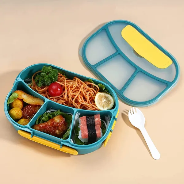 Multicolor_Lunch_Box|_4_Compartment_Plastic_Bento_Box|_Plastic_Fork_With_Lid|Leak_Proof|Tiffin_Box_For_Women_And_Men_Office,___To_School_Full_Meal|Easy_To_Carry|_Multi_Color