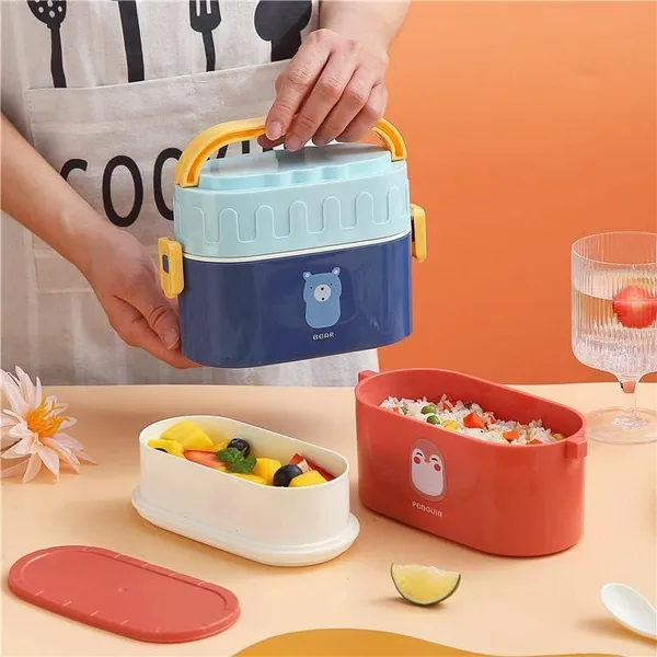 Multicolor_Double_Decker_Lunch_Box_|_With_Plastic_Spoon_&_Handle_|_Tiffin_Box_For_Women_And_Men_Office,___To_School_Full_Meal|Easy_To_Carry|_950_Ml