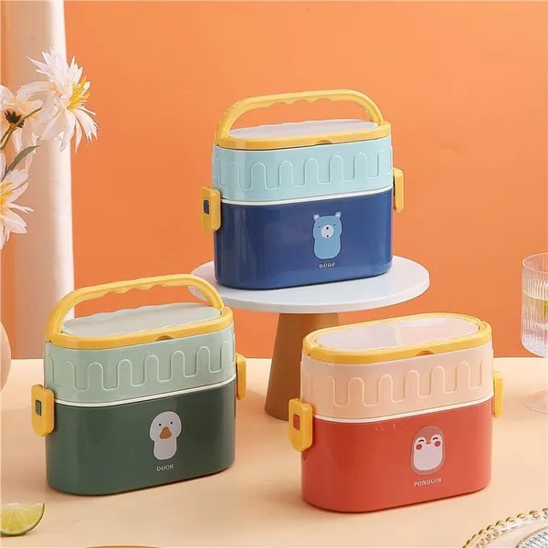 Multicolor_Double_Decker_Lunch_Box_|_With_Plastic_Spoon_&_Handle_|_Tiffin_Box_For_Women_And_Men_Office,___To_School_Full_Meal|Easy_To_Carry|_950_Ml