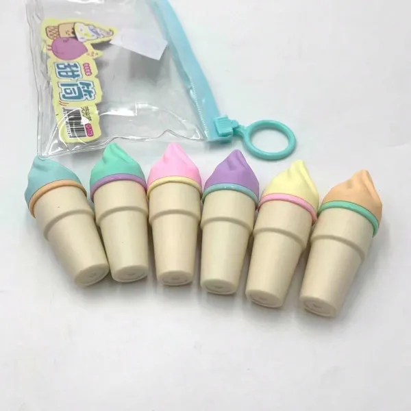 Multicolor_Durable_Plastic_Set_Of_6_Pcs_Colourful_Softy_Ice_Cream_Marker/Highlighter_Pen_Stationery_Pouch_Set_Ideal_For_Gifting___And_Childrens_Birthday_Gifting
