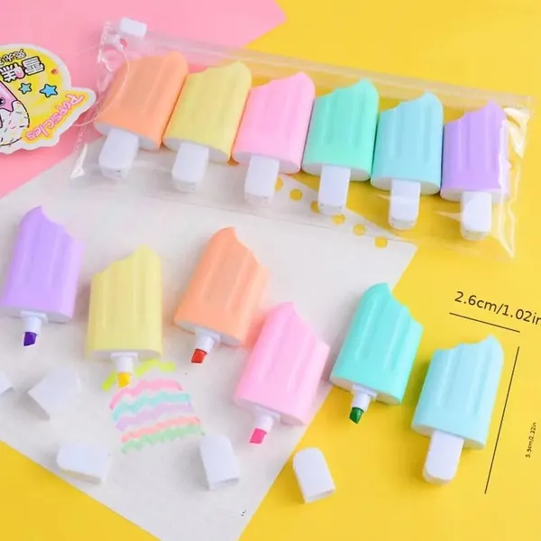 Multicolor_Icecream_Shape_Designer_Highlighters,Unique_Shades_Chisel_Tip_Fine_Grip_Marker_Pen,_Ideal_Gifts_For_Stationery(Pack_Of_6)(Multicolour)