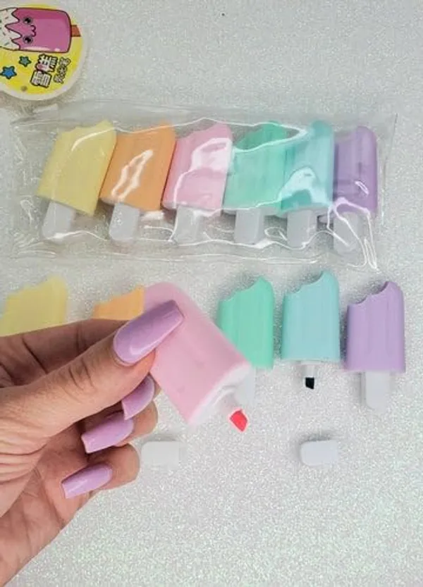 Multicolor_Icecream_Shape_Designer_Highlighters,Unique_Shades_Chisel_Tip_Fine_Grip_Marker_Pen,_Ideal_Gifts_For_Stationery(Pack_Of_6)(Multicolour)