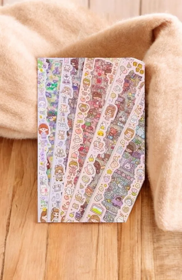 Multicolor_Kawaii_Stickers_Cute_Cartoon_Theme_Cute_Washi_Stickers_For_Project,_Japanese_Style_Girls_Sticker_Set,_Size_Of_Each_Sheet_40_X_8_Cm_(Color_And_Design_May_Vary)_(Pack_Of_5)