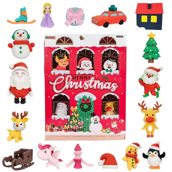 Multicolor_Christmas_Theme_Pencil_Eraser_For_School_Children,Cute_Erasers_For___Different_Shapes,Soft_Nondust_Stationary_Puzzle_Erasers,Gift_Box_Of_Eraser_(Pack_Of_1,_)