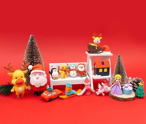 Multicolor_Christmas_Theme_Pencil_Eraser_For_School_Children,Cute_Erasers_For___Different_Shapes,Soft_Nondust_Stationary_Puzzle_Erasers,Gift_Box_Of_Eraser_(Pack_Of_1,_)