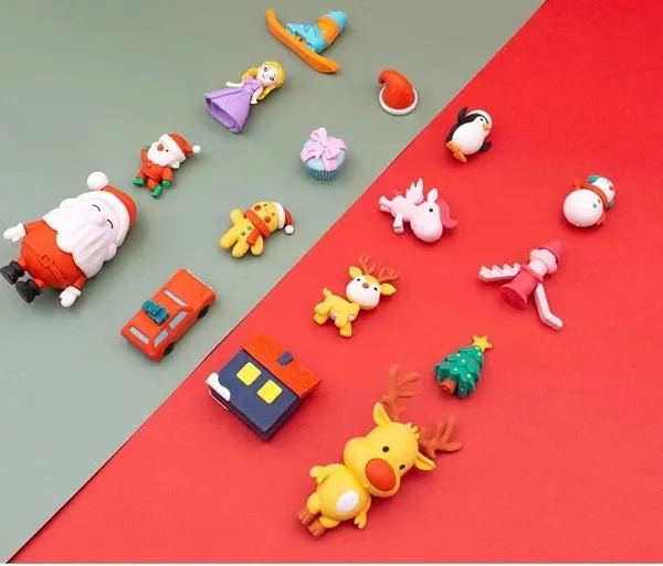 Multicolor_Christmas_Theme_Pencil_Eraser_For_School_Children,Cute_Erasers_For___Different_Shapes,Soft_Nondust_Stationary_Puzzle_Erasers,Gift_Box_Of_Eraser_(Pack_Of_1,_)