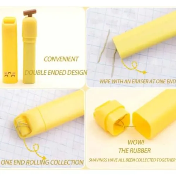 Multicolor_Creative_Banana_Eraser_With_Roller_Cleaner,Clean_&_Residuefree_For_Pencil_Writing_Stationery_For_Girls/__Birthday_Gift_(Pack_Of_2)