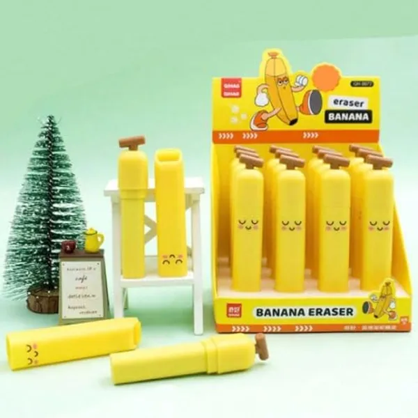 Multicolor_Creative_Banana_Eraser_With_Roller_Cleaner,Clean_&_Residuefree_For_Pencil_Writing_Stationery_For_Girls/__Birthday_Gift_(Pack_Of_2)