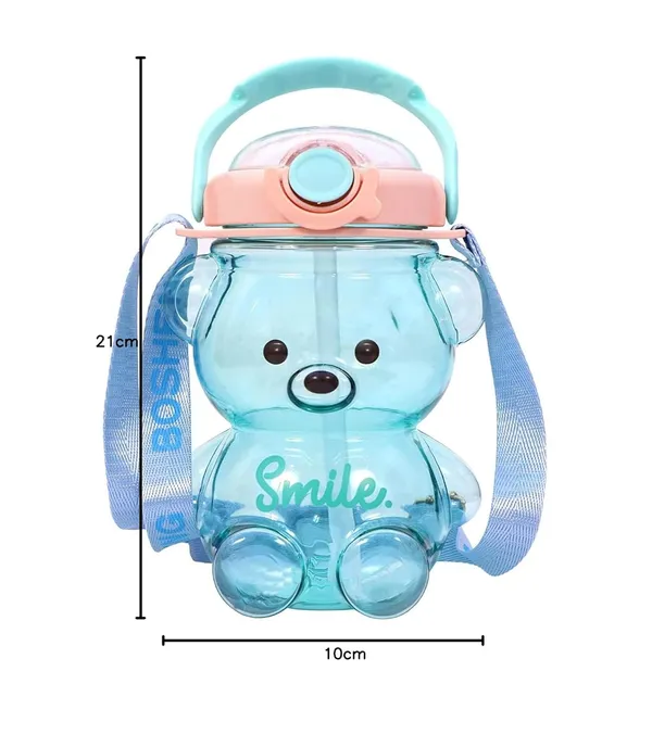 Multicolor_Smile_Bear_Water_Bottles_For___1000Ml_Bpa_Free_Spill_Proof_Straw_Soft_Handle_Water_Bottle_For___(Blue)