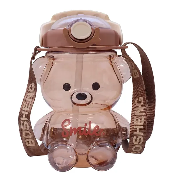 Multicolor_Smile_Bear_Water_Bottles_For___1000Ml_Bpa_Free_Spill_Proof_Straw_Soft_Handle_Water_Bottle_For___(Brown)